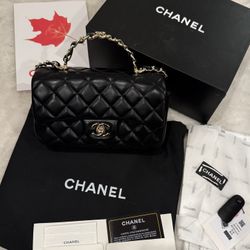 Authentic CHANEL Mini Flap Bag With Chain Top Handle With Handle And Crossbody Chain