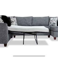 Harlow Gray 4 Piece Right Arm Facing Full Bob-O-Pedic Gel Sleeper Sectional