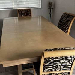 Wooden Dining Table With Zebra Chairs 