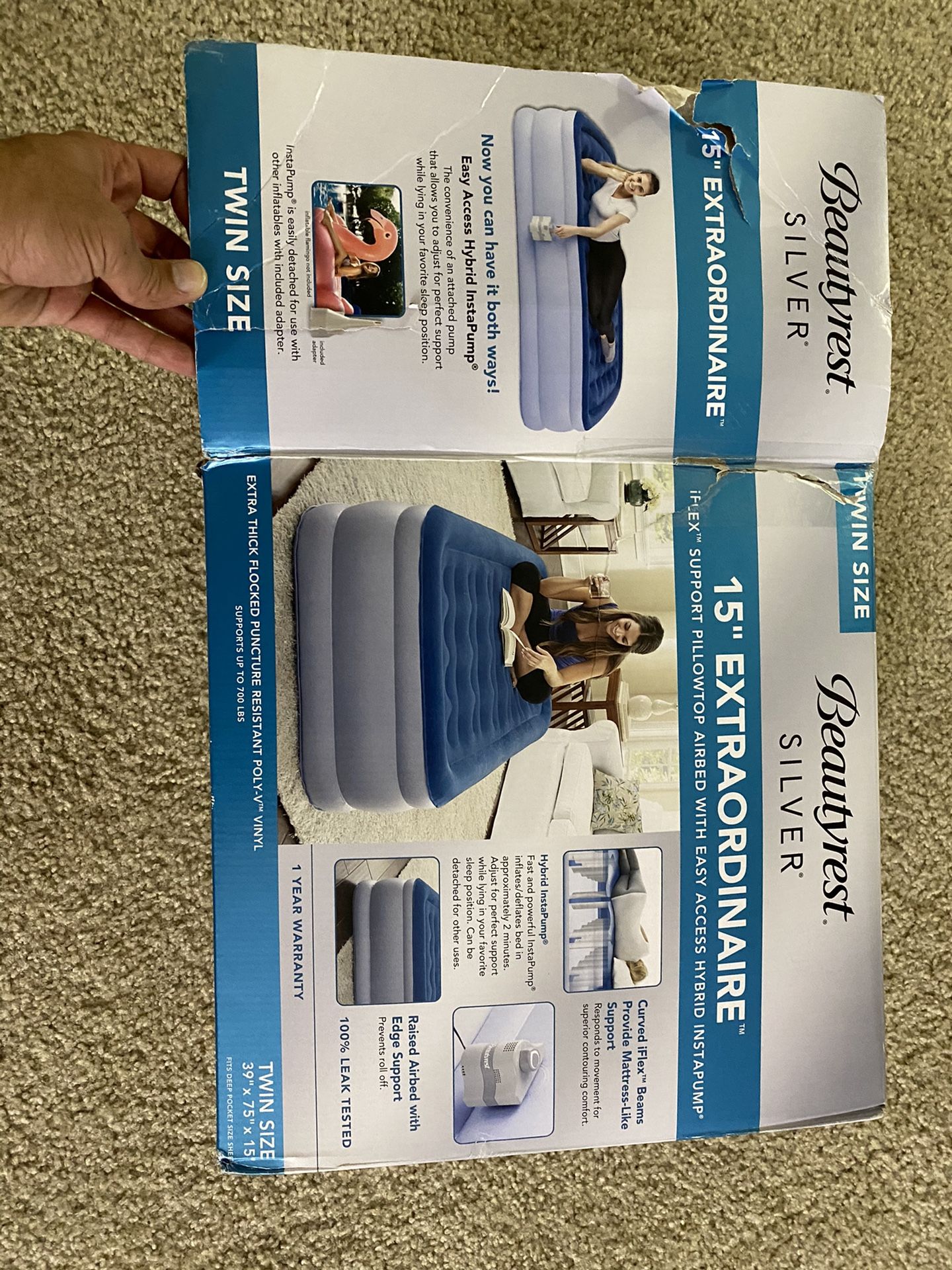 Beautyrest Silver Extraordinaire Raised Air Mattress with iFlex Support & Hybrid Pump (Twin Size)