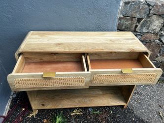 Modern wood and cane console table