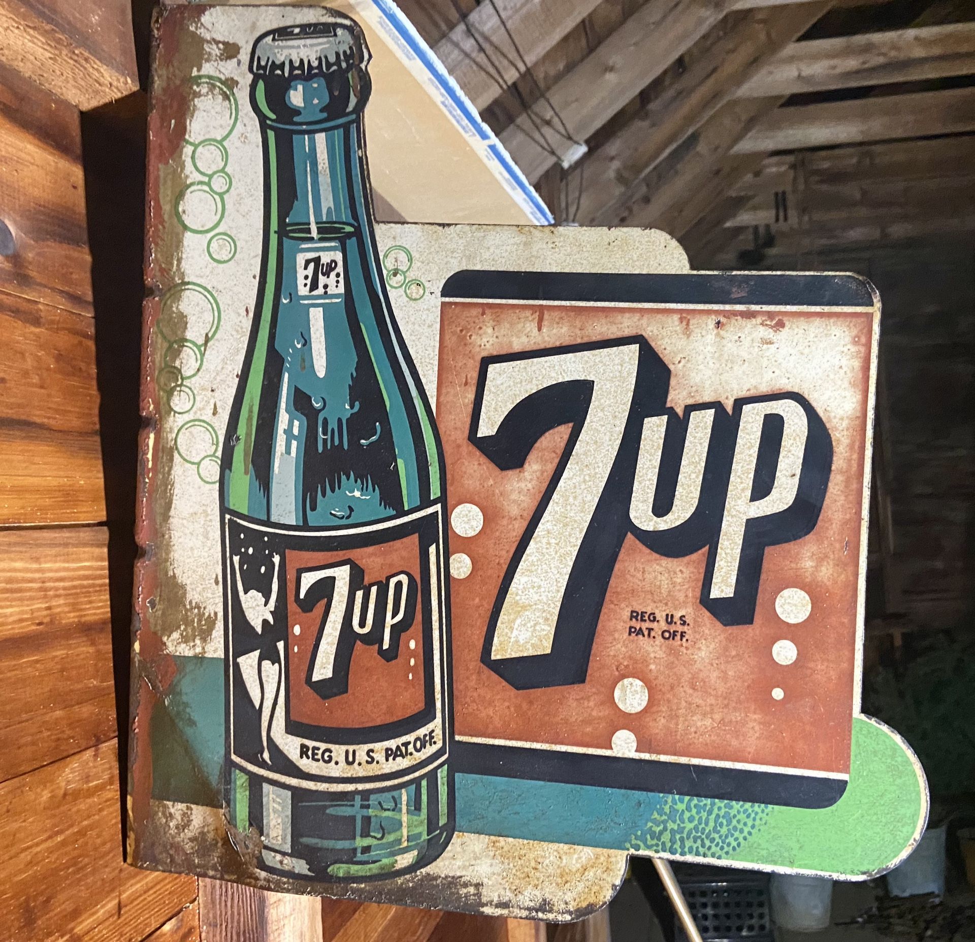 RARE VINTAGE Double Sided 7 UP Sign