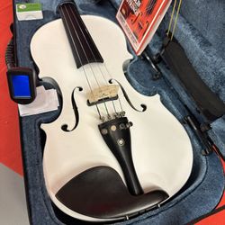 4/4 White Electric Acoustic Violin with New Bow, Digital Tuner, Shoulder Rest, Strings $160 Firm