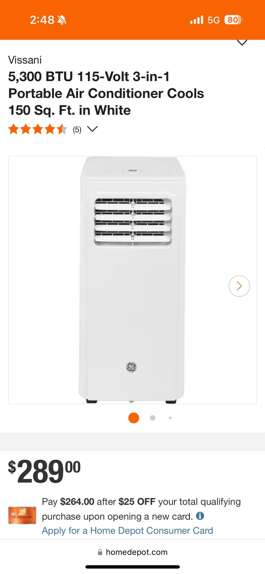Vissani 5,300 BTU 115-Volt 3-in-1 Portable AC