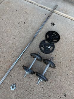 CAP Barbell  Standard Grip Weight plates 1” hole and 6ft solid barbell  $80
