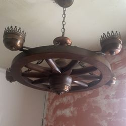 1930’s Wood Wagon Wheel Chandelier 