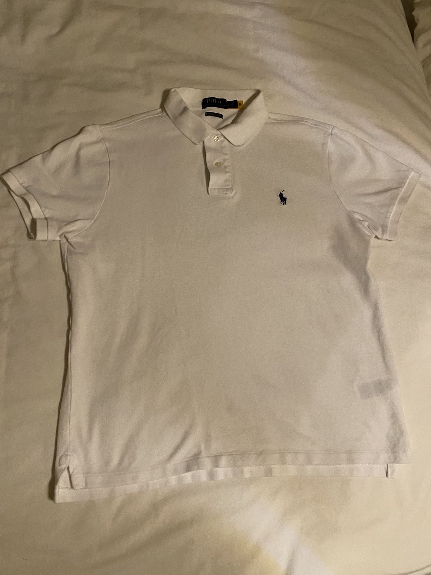 Ralph Lauren White Polo Shirt Large Mens Custom Slim Fit 