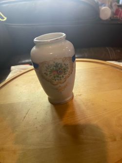 Small Vintage Porcelain Vase with Hand-Painted Floral & Gilt Design