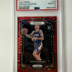2023-24 Panini Prizm - RARE PSA 10 Red Seismic Prizm #130 Jordan Hawkins /299 RC