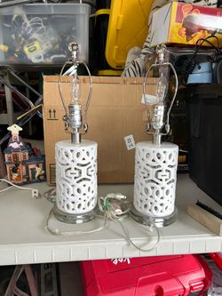 Pair of White MCM Ceramic Table Lamps