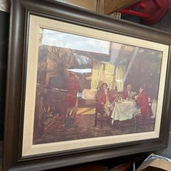 Frank Moss Bennett 'The Hunt Breakfast' Vintage Framed Art Print 35” x 25”