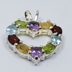 Women's Sterling Silver 925 Charm with Multi-Colors Oval Stones  #80287