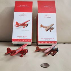 Airplanes Ornament 2015 WAKO Aristocrat And 2016 LOCKHEED Vega 5B Hallmark Keepsake 