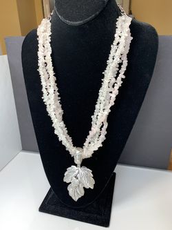 Gorgeous Rose and White Quartz necklace with beautiful pendant 22”inches long