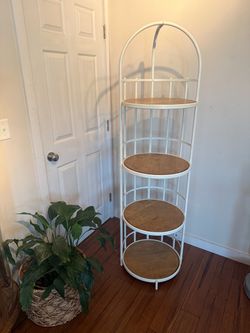 4-Tier Metal and Wood Round Shelf Stand