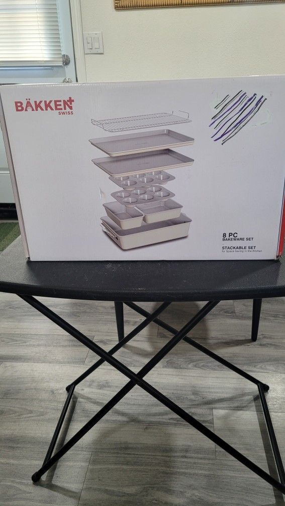 Bakken Juego De 8 Utensilios Apilable Para Hornear Revestimiento Antiadherente De Ceramica Bandeja Para Hornear Varios Moldes Para Hornear