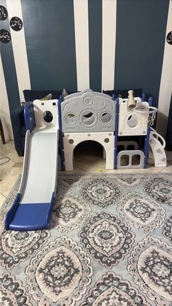 Kids Indoor Playset with Slide and Basketball Hoop