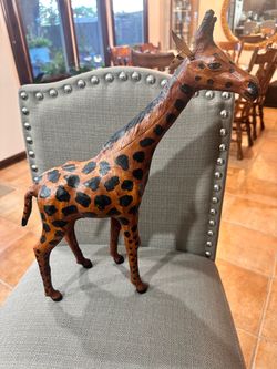 Vintage Leather Wrapped Giraffe sculpture