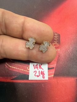 14K Solid Gold Earring For Wedding CUBIC ZIRCONIUM STONES 2.1Gr