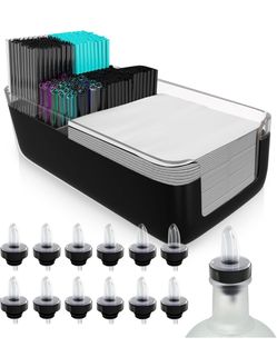 Bar Caddy Organizer with Straws, Napkins, and Bottle Pourers