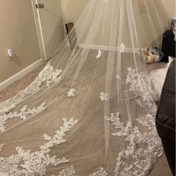 Cathedral 4 Meter long Floral White Sequin Lace Scallop Edges Veil
