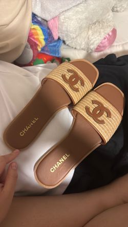 Chanel CC Raffia Slide Sandals