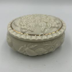 Lenox Vintage 1998 Porcelain Trinket Trinket Box White Gold Trim Fruits of Life