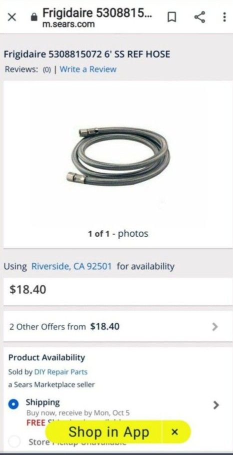 6' Braided Stainless Ice Maker Waterline - 1/4" X 1/4"