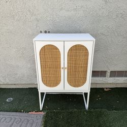 Modern White Cabinet with Rattan Doors