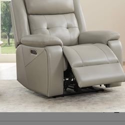Genuine Leather Recliner In Gray