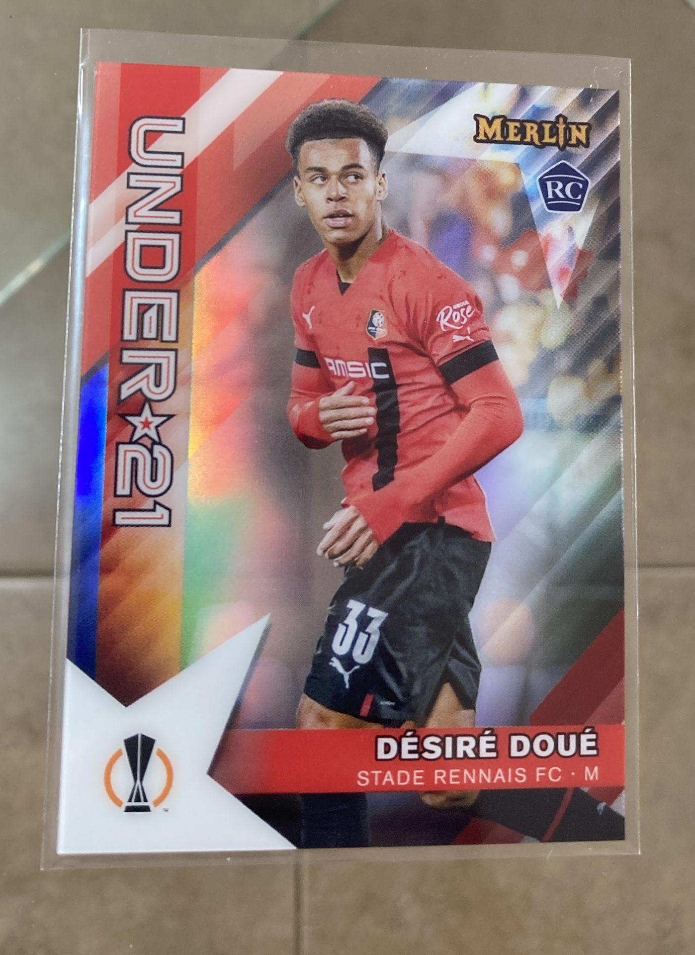 2022-23 Topps Merlin UEFA DESIRE DOUE Under 21 U21 refractor Insert #U21-16 Rookie RC mint -gem . PSG France soccer futbol European champions league w