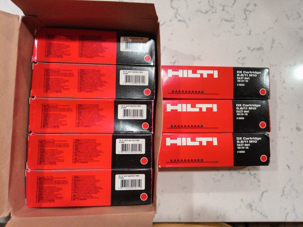 8 Pack Of 100 PCs Hilti 0.27 Caliber Red Boosters 800 Total