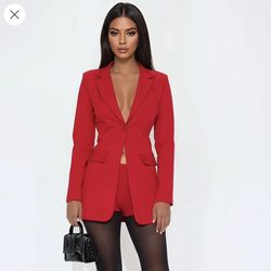 Red Blazer And Micro Short Set 