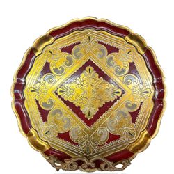 Vintage Handmade Italian Wood Carved & Painted Florentine Tray