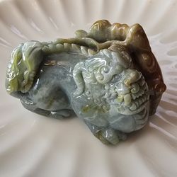 All Natural Grade A Jadeite Dragon Carving