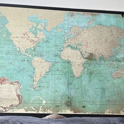Vintage Large World  Map Mirror Wall  Art Decor    44” Large  33 “high