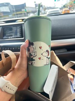 LIMITED EDITION Starbucks Peanuts Snoopy & Sage Green Reusable Tumbler w/ Straw