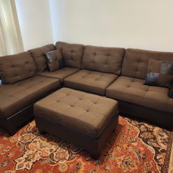 Brand New Brown Sectional Sofa Couch With Ottoman (Available For Same Day Pick Up) 