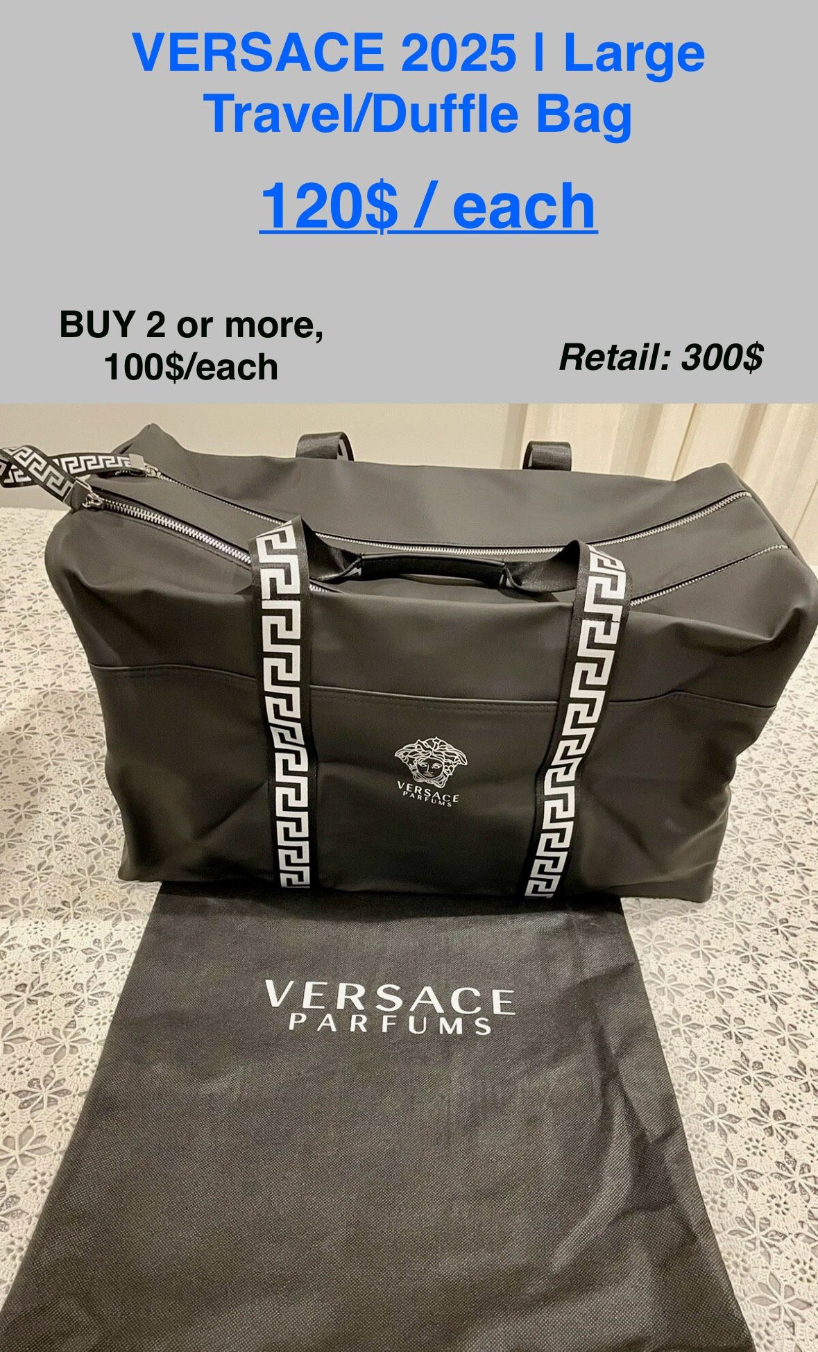 MASSIVE LUXURY BRAND TRAVEL/ VACATION BAG, WORK BAG, SCHOOL/GYM Sale! VERSACE NEW!