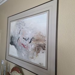 Large Asian Inspired Painting.  ( 4' x 5' ). Metal Frame On Canvas. 