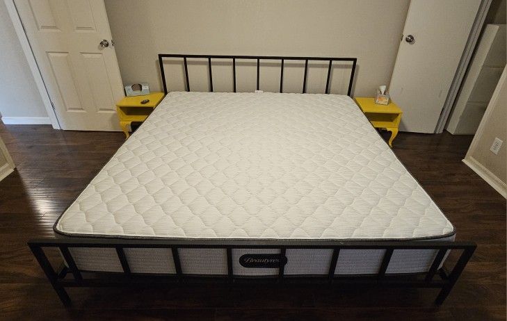 CB2 Alchemy Matte Black King Bed & Mattress