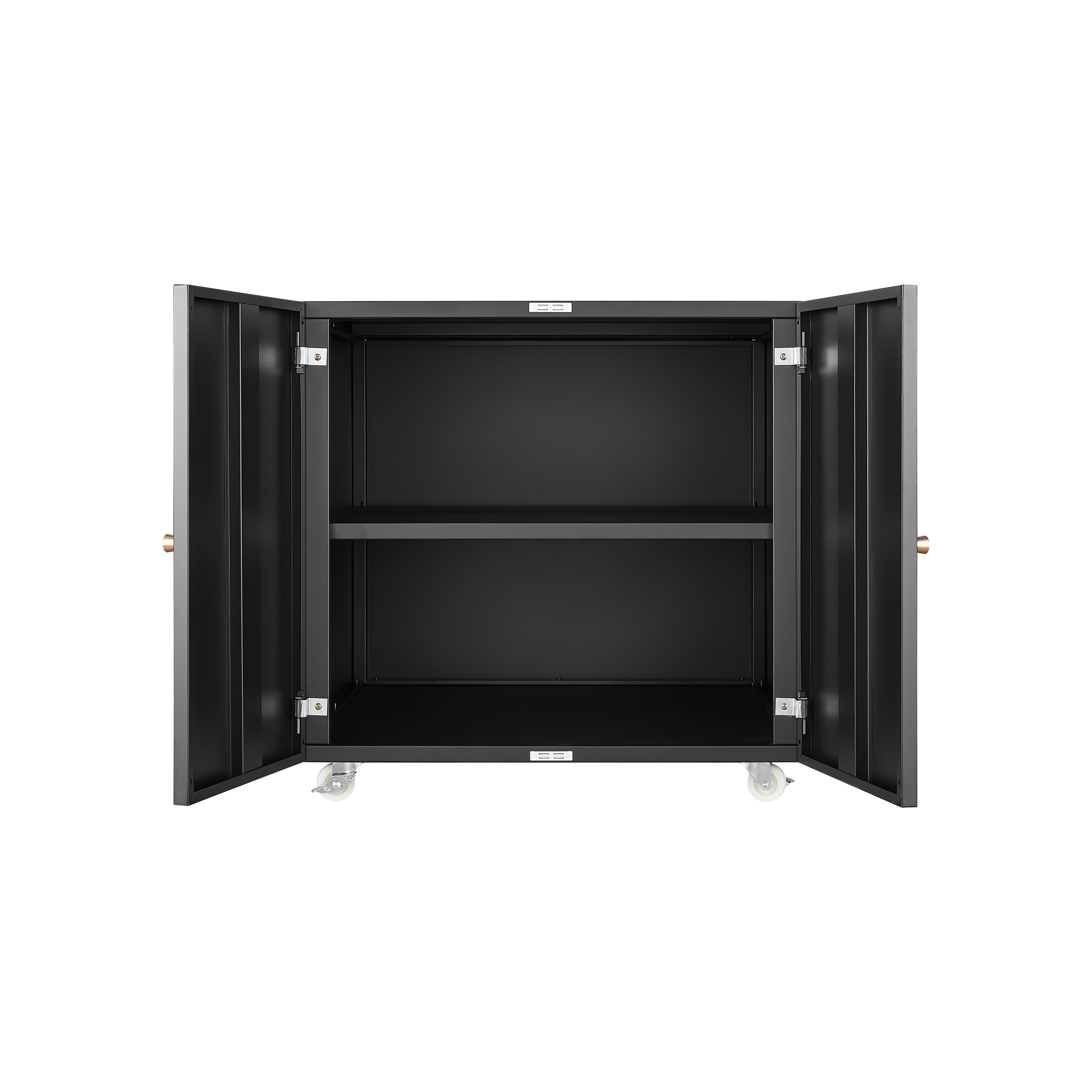 Black Metal Double-Door Printer Cabinet - 360° Lockable Casters, Crafted From Steel, Adjustable Shelves, Waterproof And Not Easy To Wear, Modern Desig