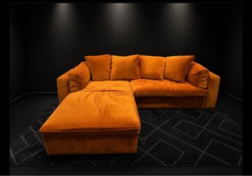 CUSTOM BURNT ORANGE VELVET COUCH