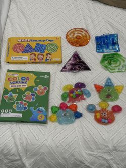 LESONG Sensory Toys Set of 8 - Gel Maze Toys + Color Sorting Monsters Quiet Travel Activities