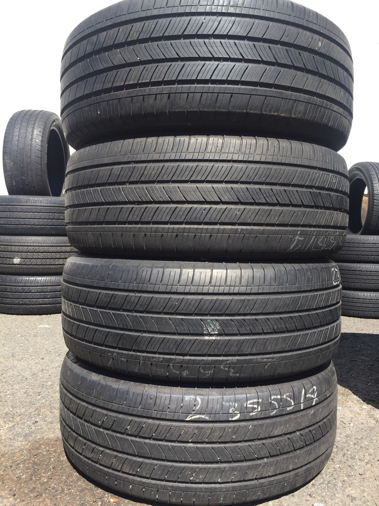 235/55/17 Michelin set of used tires in great condition 70% tread 200$ for 4 . Installation balance and alignment available. Road force balance avai