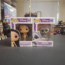 Set Of 2 Disney Funko Pop Vinyl Figures Of Disney's Pocahontas Film, Incl: #197 Pocahontas & #198 Meeko 3.75"H In Original Box