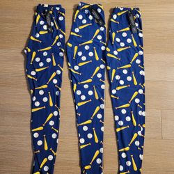 Leggings Blue with Baseballs & Baseball Bats One Size Fits Most All 3 together for price.