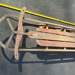 Vtg. 50's "Silver Streak" Wooden Snow sled USA-made by Garton, All Original, 46".