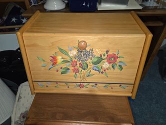 Wooden Bread Box with Floral design