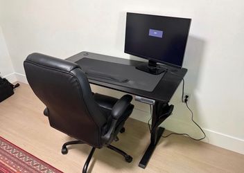 Standing desk for home office with chair and acer monitor